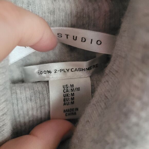 Cashmere Turtle Neck Sweater Max Studio Cream/Gray 100% 2 Ply Tunic Sz Med - Picture 7 of 13
